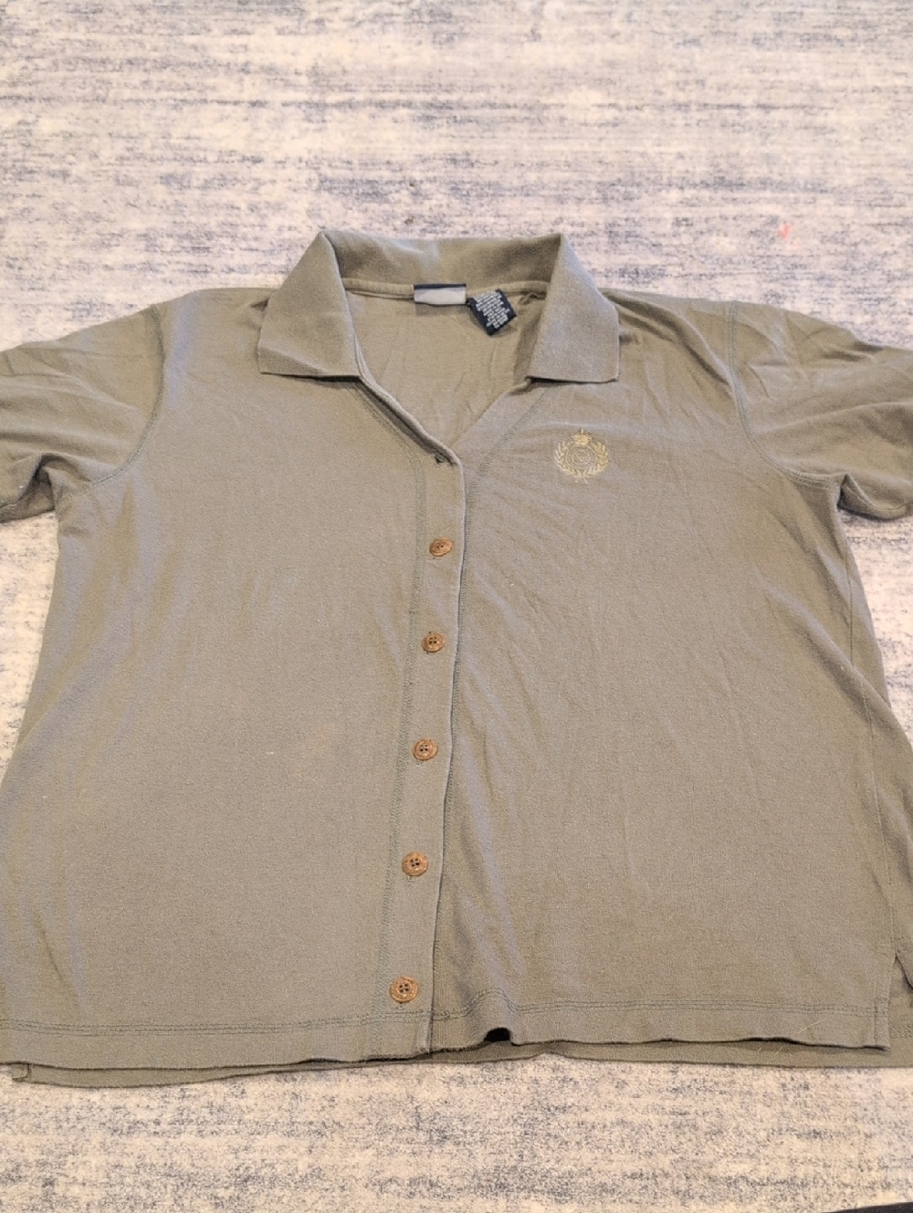 Button-Front Olive Green Women's Polo Top